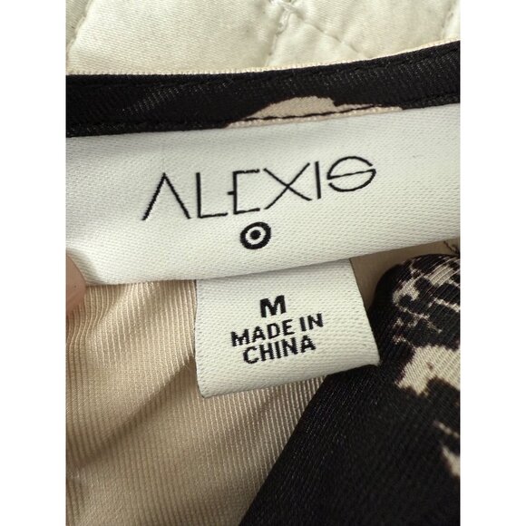 Alexis Black & Cream Abstract Print Tiered Long Sleeve Dress M - Picture 5 of 9